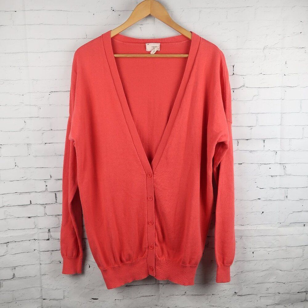 COINCIDENCE & CHANCE HOT PINK LONG SLEEVE V NECK LONG CARDIGAN SWEATER SIZE MED